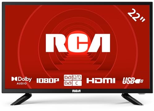 RCA 22 Inch FHD TV, Freeview DVB-T2-C-S2 Dolby Digital Audio 1080P TV, Full HD LED Backlighting Display, HDMI VGA PC Audio USB Record Media Player, Small TV for Small Lounge Kitchen