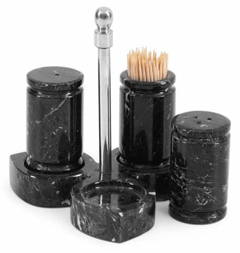 MARMOR RANGE Marmorsalt- och pepparkar set med bricka, svart, triangulär, 23 ml kapacitet, 6,3 cm höjd