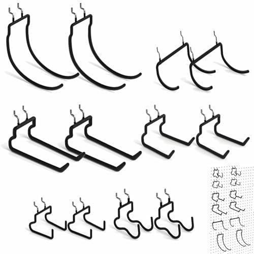 12er-Pack Lochwandhaken, Werkzeugwand Haken, Stecktafel haken,robuster Stecktafel halter aus Metall, Doppelarm-Zubehör mit schwarzer Gummibeschichtung zum Aufhängen von Werkzeugen, Garage(12pcs)
