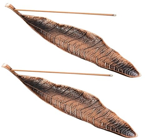 2 Stück Räucherstäbchen Halter Metall Blätter,Räucherstäbchenhalter,Bronze Incense Holder,Räucherstäbchen Halterung,Räucherstäbchenbrenner Ash Catcher,für die Inneneinrichtung,Meditation,Yoga