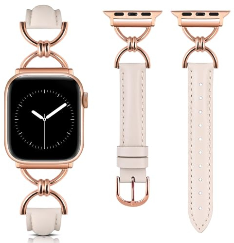 Wearlizer Leather Strap Compatible with Apple Watch Straps Women 41/40/38/42/44/45/46/49mm, Dressy Fancy Slim Strap with Designer D-Shape Buckle for iWatch Series 11 10 9 8 Ultra SE 8 7 6 5 4 3 2 1