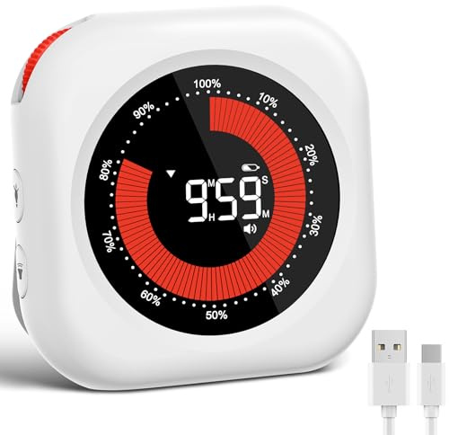 XREXS Kitchen Timer, 10 Hour Rechargeable, Visual Time Bars, Adjustable Brightness & Volume, Magnetic Timer for Class/Meeting/Study/Office/Kitchen