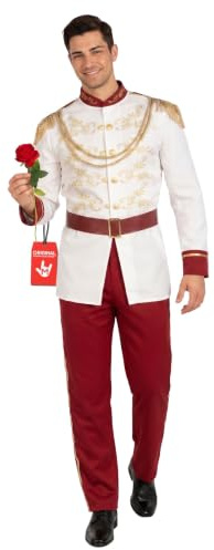 Morph, Prince Charming Costume Adult, Halloween Costumes for Men | Off White Royal Jacket with Gold Trim, Red Trousers with Gold Detail Included, Perfect for Halloween, Great for Fancy Dress