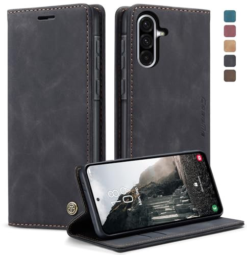 KZB Handyhülle für Samsung Galaxy A56 5G Hülle Premium Leder Klappbar Tasche Flip Case Magnet Kartenfach Standfunktion Klapphülle Schutzhülle für Samsung Galaxy A56 - Schwarz
