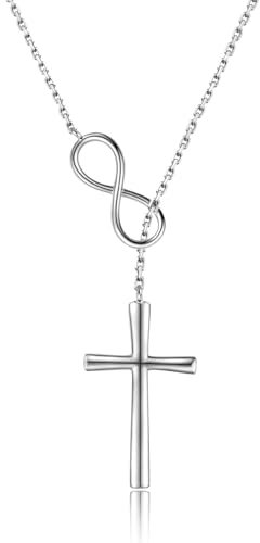 Hebterrka Kette Damen Mit Kreuz, 925 Sterling Silber Kreuzkette Mit Unendlichkeitssymbol, Verstellbare Länge 18-20 Zoll, Ideal Als Geschenk Für Frauen