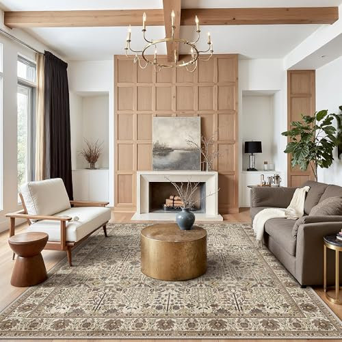 Bavni Washable Rugs 8x10-Machine Washable Rug Lightweight Low Pile, Vintage Floral Rug Non-Shedding Distressed Throw Carpet for Living Room Bedroom Office, Dark Espresso