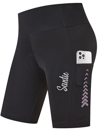 Santic Culotte Cycliste Femme Courte à Doublure 3D Poches Latérales Pratiques UPF 50+ Tissu Antibactérien à Séchage Ultra-Rapide