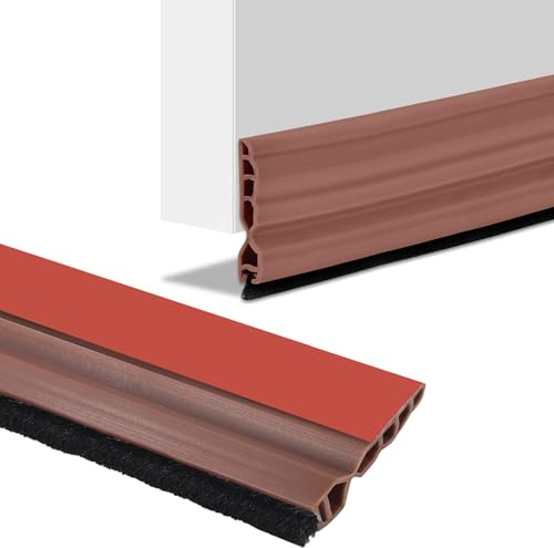 Alovez Zugluftstopper für Türen 100cm, Bodenabdichtung mit Bürste, Tür Luftzugstopper Türbodendichtung Türdichtung Unten, Selbstklebend Zugluftstopper (Braun)