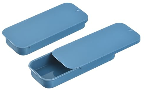 QUARKZMAN 4 stycken metallplåtburksbehållare, 9,5 x 1,3 x 0,4 tum skjutlock plåtburkar tom rektangulär förvaringslåda bärbar mini låda för godis kosmetika hantverk, ljusblå