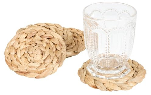 Coasters Set of 4 Water Hyacinth Seagrass Rattan Drink Mats with Natural Finish Christmas Drinkware Gift Idea Braided Drink Coasters