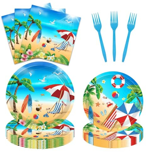 96 Pcs Beach Party Supplies Summer Beach Plates and Napkins Set Summer Decorations Tableware for Hawaiian Party Decorations, Serve 24