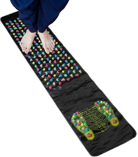 Fotmassagematta, fotmassage sten akupressurmatta, fotreflexzonmatta, vikbar reflexzonmassage dörrmatta, kiselstensimitationer för batteripress 140 x 35 cm