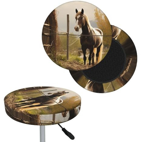 FZQVSLCM Bar Stool Covers Round Bar Chair Covers with Elastic Bands Bar Stool Seat Cover Fence and Horse Slipcover Washable Dustproof Chair Seat Cushions Protector for 12-14 Inch Chair
