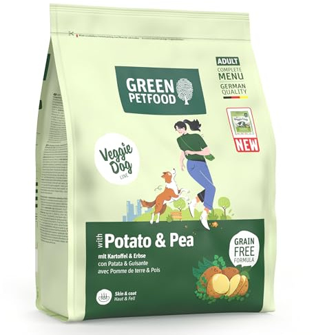 Green Petfood VeggieDog med potatis och ärta (1 x 900 g) | Vuxen | Premium torrfoder för vuxna känsliga hundar | vegetarisk och spannmålsfri | med utsökt sötpotatis | 1-pack