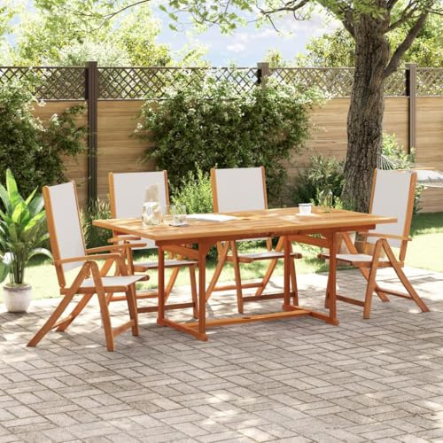 Festnight Gartenmöbel Set Holz 4 Personen Verstellbar Klappbar Gartenmöbel Set 4 Stühle mit Tisch Terrassenmöbel Außen Sitzgruppe Outdoor Gartentisch mit Stühlen Set Garten Essgruppe mit Hochlehner