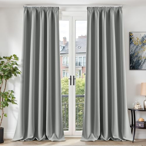 TOPICK Gardinen Vorhänge Verdunklungsvorhänge H260xB140 2er Set Hellgrau | Abdunkelnd Vorhänge Blickdicht Wohnzimmer Gardinen für Schienensystem Blackout Curtains Gardinen mit Kräuselband Schlafzimmer