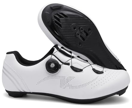 Cykelskor herr dam mode andningsbara landsvägscykel skor unisex halkfria snurra cykel sneakers platt pedal cykling träningsskor sko inomhus utomhus bekväma vägcykelskor, Vitt, 40 EU