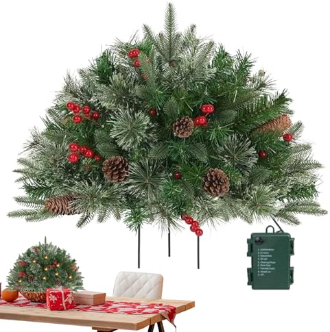 Lighted Artificial Christmas Filler – Pre-Lit 16-Inch Decorative Tree, Illuminated Seasonal Greenery | Battery Operated Porch Insert, 50 LED Holiday Branches, Outdoor Festive Planter Arrangement, Glow