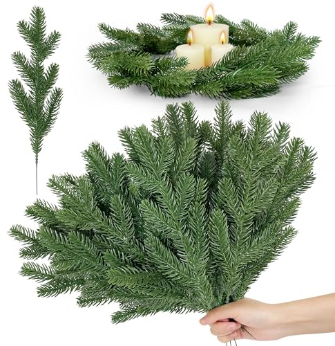 SHEPIN 25 Stück Künstliche Tannenzweige, 31 cm Lang Tannenzweige Künstlich wie Echt, Grüne Pflanzen Adventskranz Deko, Streudeko Weihnachten basteln für Girlande, Kranz und Weihnachtsverzierung (25)
