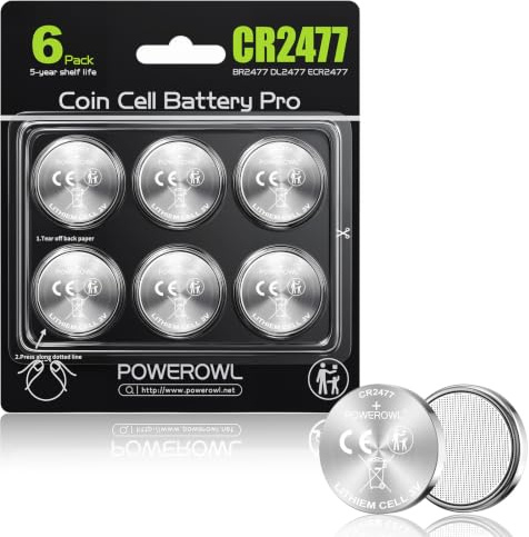 POWEROWL CR2477 Batterien Knopfzellen 3V Lithium 2477 Batterie 6 Stück DL 2477, ECR 2477 für elektronische Kleingeräte - Autoschlüssel, Fernbedienungen, Waagen