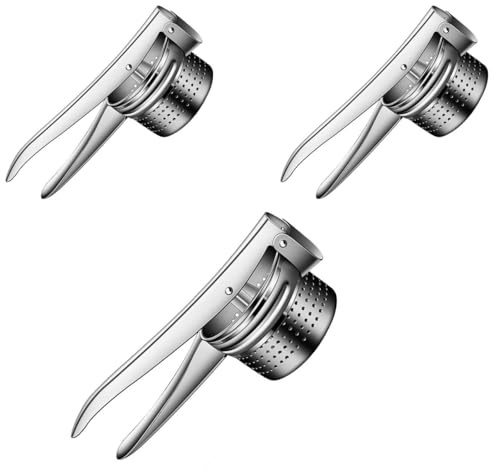 AEX Potato Ricer Heavy Duty Stainless Steel Potato Puree Masher Lemon Juicer Kitchen Cooking Mashers for Fluffy Mashed Potatoes Dishwasher Safe Silver (Pack of 3)