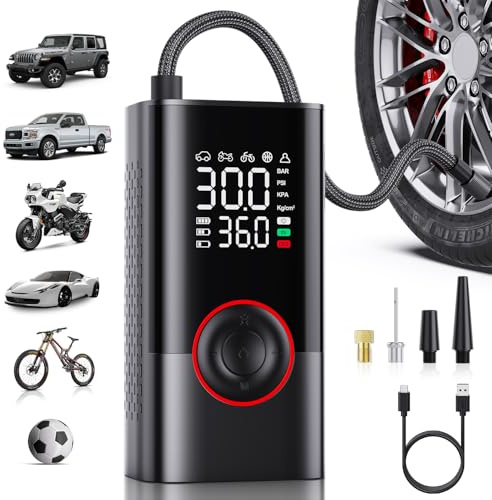 Motorenbau Inflador de neumáticos portátil con compresor – Mini Bomba de Aire inalámbrica con manómetro Digital, 150 PSI, inflado 3 Veces más rápido y función de Apagado automático