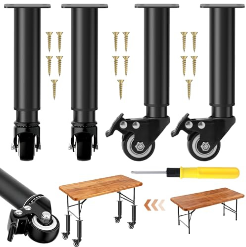 VISTTUSFINE 4 ruedas para muebles con freno, ruedas de 18,5-26 cm, giratorias 360°, para mesas, patas de mesa de altura regulable, patas de armario, patas de armario, para armario, cama, sofá, mesita