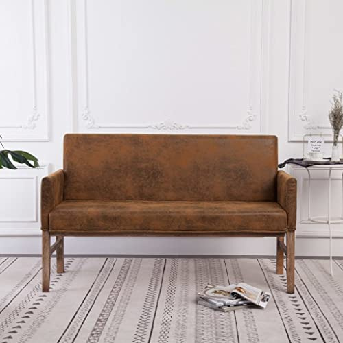 IBUQDDV Sitzbank mit Armlehnen 140 cm Braun Wildleder-Optik, 2-Sitzer Polsterbank mit stabilem Holzrahmen für Wohnzimmer und Entspannung, weiche Sitzfläche und Rückenlehne, luxuriöse