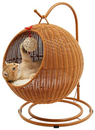 MEHOOSPVN Rörskärare rund hängstol för katter, katthängmatta som kattsäng, speciell kattsäng, hög, hängande kattkorg, kattkorg, kattkorg, 66 cm kattkorg, brun
