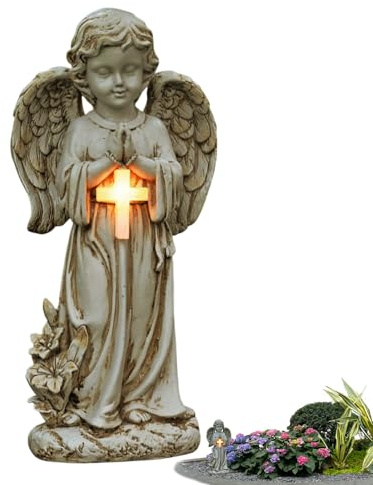 Figurine d'ange d'extérieur, statue de patio d'ange solaire - Décorations de cour solaire Ornements de pelouse d’ange - Figurines solaires, décorations pour la maison, le café et le restaurant