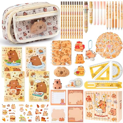 E1mity Capybara Stationery Set, Cute Animal Pencil Case with Gift Bag