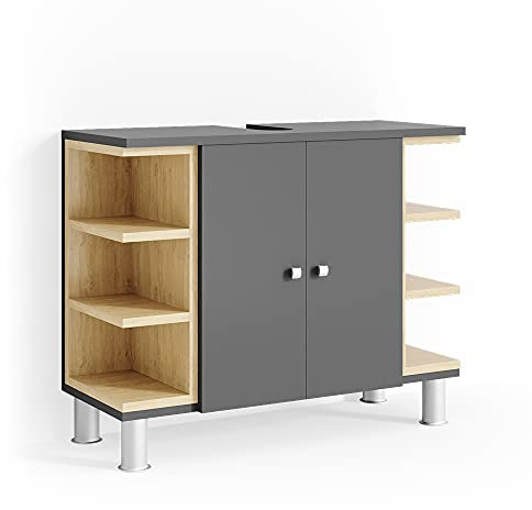 Vicco Mobile sottolavabo per bagno Aquis, Antracite/Sonoma, 79 x 64 cm