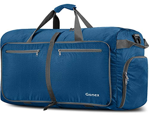 Gonex Foldable Travel Duffle Bag, 150L Lightweight with Shoe Compartment | 210D Honeycomb Nylon, Water-Repellent, Multiple Pockets, Luggage Sleeve, Camping & Weekend Travel, Deep Blue