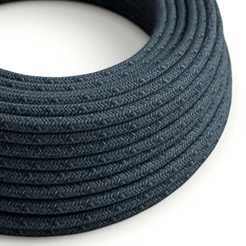 creative cables Fil Électrique Rond Gaine De Tissu De Couleur Coton Bleu Mirage RX10-50 Mètres, 3x0.75