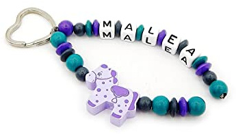 Schlüsselanhänger/Anhänger/Taschenanhänger/Taschenbaumler mit Namen - Pferd in flieder/grau/lila/petrol