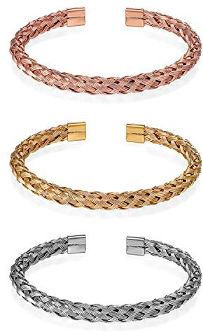 JewelryWe Herren Damen Armreif Edelstahl Verdrehten Stahlkabel Armband Offen Armspange Silber/Gold/Rosegold