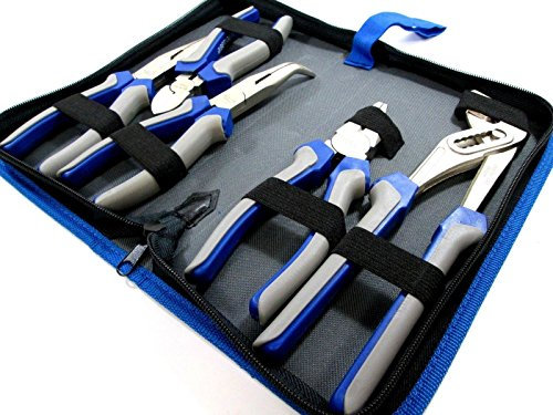 US PRO Tools 5pc Pliers Set in case Combination Long Bent Nose Side Cutters Water Pump 1821