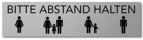 Interluxe Türschild Bitte Abstand halten 200x50x3mm, Schild aus Aluminium, selbstklebend und wiederablösbar für Geschäft, Laden, Praxis, Behörde