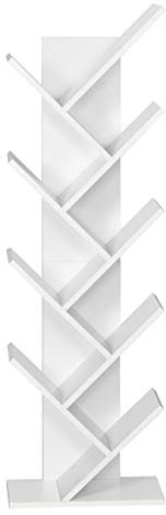 Mondeer Bücherregal, Baum Bücherregal 8 Etagen Holz Freistehende Regale für CDs Magazin im Wohnzimmer Home Office Weiß, 40 x 127 x 20 cm