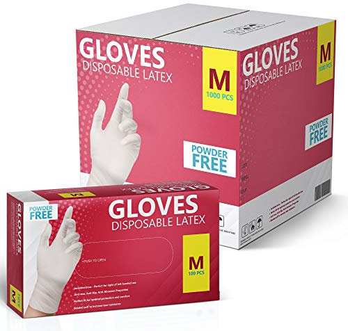 New Disposable Latex Gloves, Powder Free 10 Boxes 1000 Gloves (Medium)