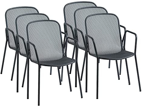 acamp Gartenstühle 6er Set Alfredo | Stapelstühle mit wetterfester nanotech-Beschichtung | Perfekt für Garten & Balkon | Gestell aus Stahl-Rohr & stabilem Streckmetall | Stapelstuhl in Anthrazit