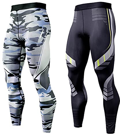 OEBLD Compression Pants Men UV Blocking Running Tights 1 or 2 Pack Gym Yoga Leggings for Athletic Workout