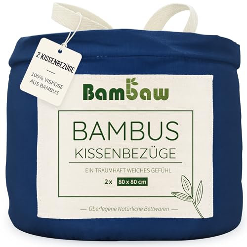 Bambaw Bambus Kissenbezüge 80x80 cm, 2-er Pack, atmungsaktive für Allergiker Bettwäsche, weicher, hypoallergener und antibakterieller Kissenbezug, 100% Bambusfasern (Marineblau)