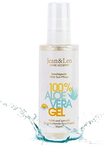 Jean & Len Après Sun Aloe Vera Gel, Unterstützende Pflege bei Sonnenbrand, beruhigt & kühlt die Haut, spendet Feuchtigkeit, ohne Silikone, Parabene, Nanopartikel & Emulgatoren, vegan, 100 ml