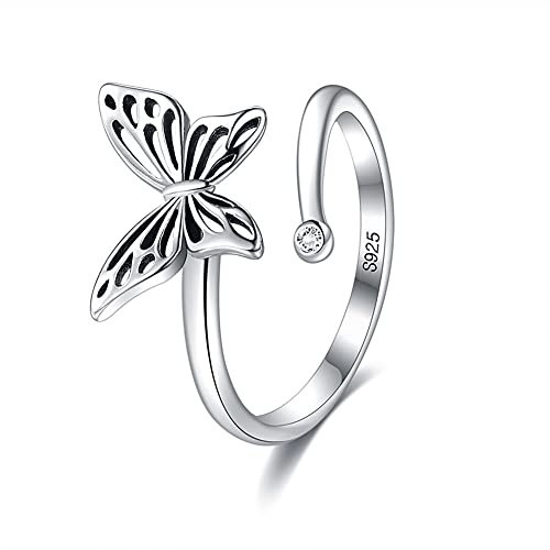 Belons Damen Ring 925 Sterling Silber Zirkonia Schmetterling Offen Verstellbare Ring für Mädchen Frauen