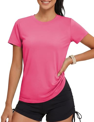 MAGCOMSEN Sportshirt Damen UV Shirt Kurzarm Sport Shirts Basic Funktionsshirt Fitness Wandershirt Yoga UV-Schutz Wasser