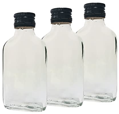 DIAH DO IT AT HOME 10x 100ml Clear Glass Pocket Flask Bottles + Black Airtight Screw Caps - Small Leakproof Liquor Bottles for DIY Filling, Spirits, Party Favors & Homemade Liquids