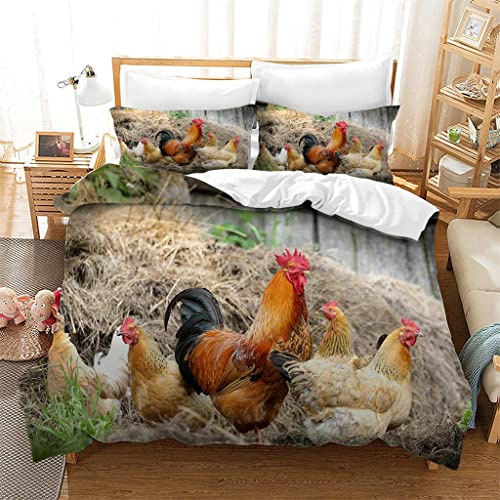 UMYJK bettwäsche 155x220 cm tierisches Huhn bettwäsche-Sets weich Anti-allergie mikrofaser bettbezug mit Reißverschluss und 2 Kissenbezug 80x80