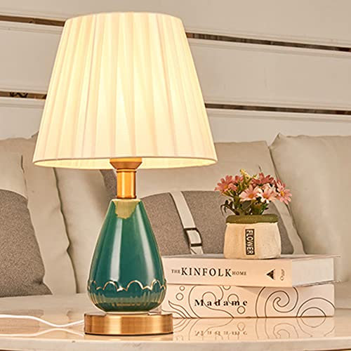 Mengjay Tischlampen,warme Tischlampe Keramik Leichter Körper Tuch Lampenschirm Schlafzimmer Wohnzimmer Tischlampe Beleuchtung und ArmaturenWeiß Tischleuchten E27. (B)