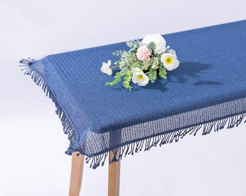 texpot Gartentischdecke 140 x 180 cm oval Blau mit Fransen wetterfest geschäumt rutschfest